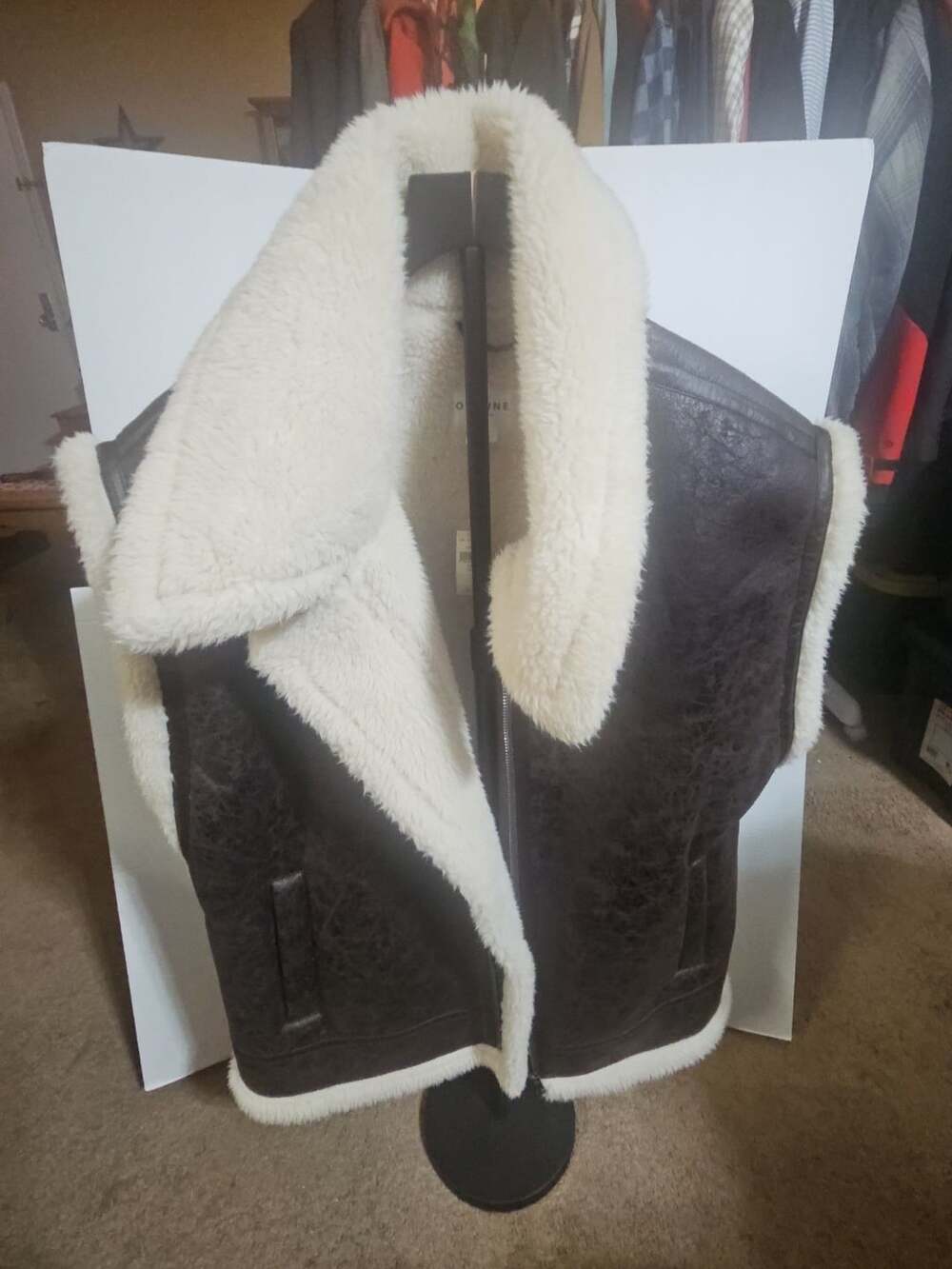 OFFLINE by Aerie Faux Leather Sherpa Vest Size XL Black Cream